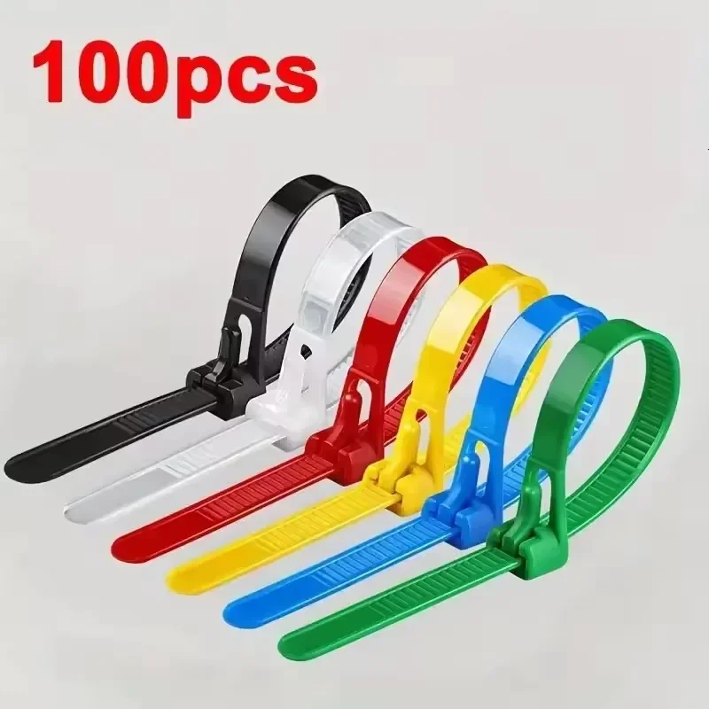 100 Reusable Cable Ties, Cable Lock Loop Nylon Ties Removable, Recyclable, Mixed Colours, Black, White