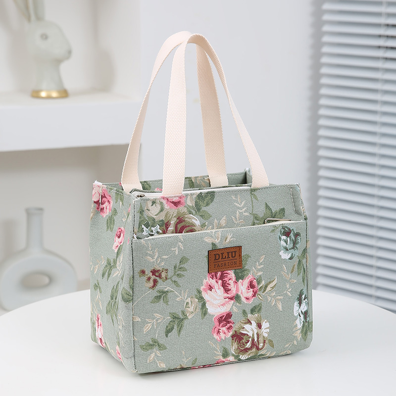 Bolsa de almuerzo con estampado floral estético, bolsa Bento aislada de gran capacidad, bolso térmico para la escuela, el trabajo, los viajes y el picnic
