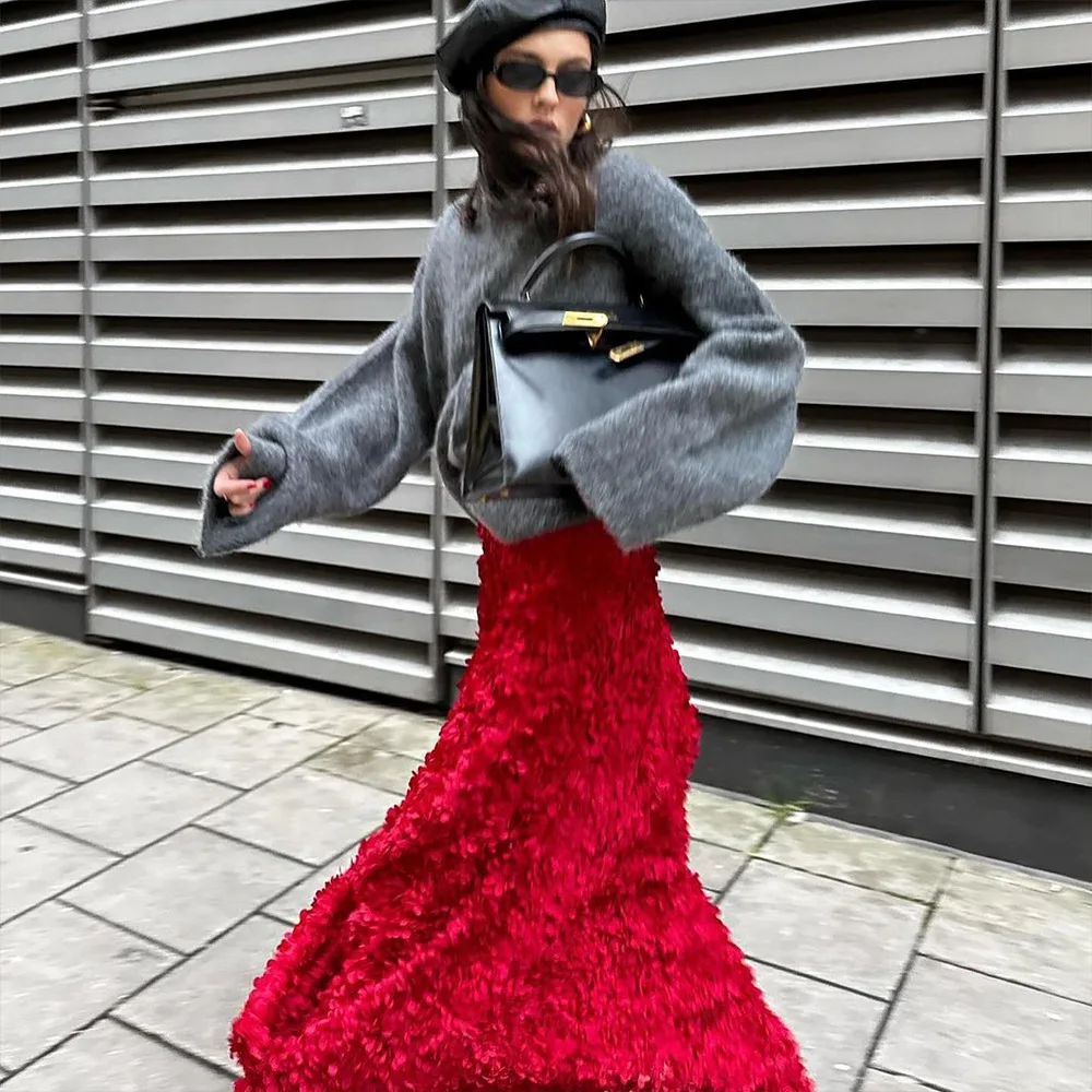 Falda de noche de lujo ligera Original para mujer, corte ajustado, suelta, cálida, bordada, diseño de pétalos laterales divididos, informal, Otoño e Invierno