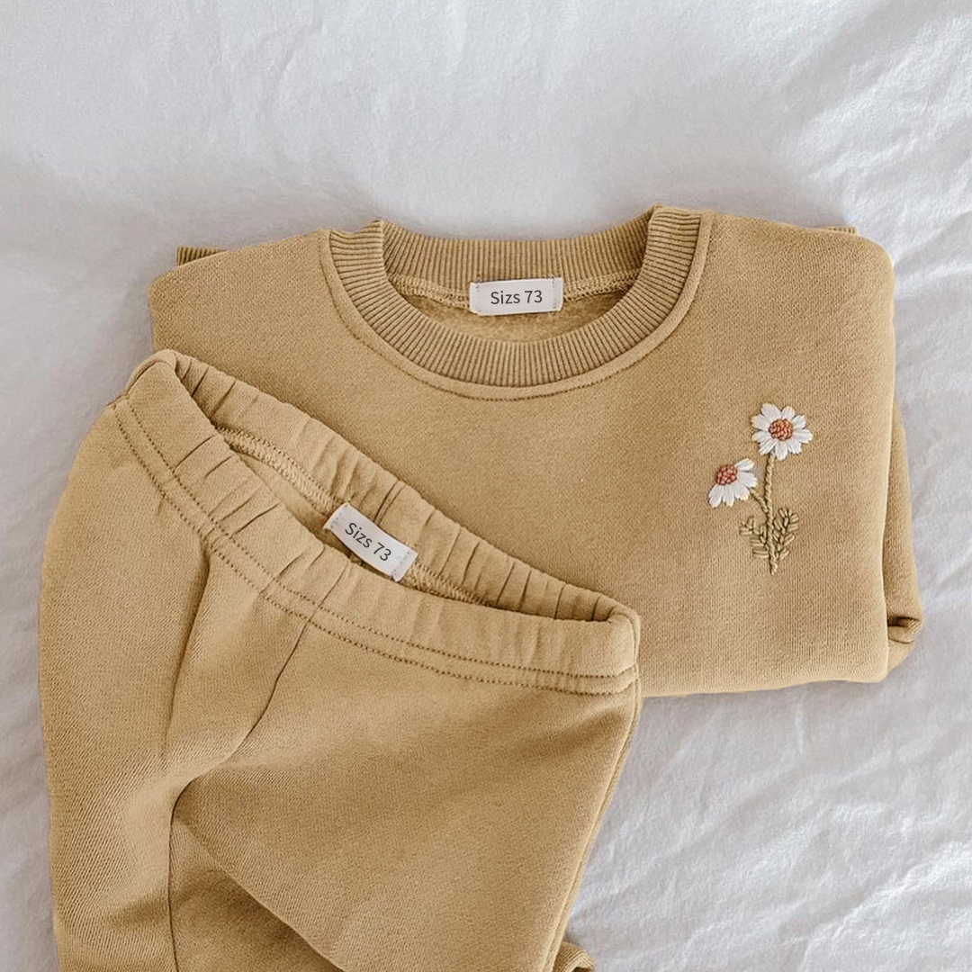 Korea Winter Baby Mädchen Kleidung Set Blume Fleece Pullover Sweatshirt + Hosen Set Mädchen Warme Trainingsanzug Kleinkind Mädchen Kleidung Outfit