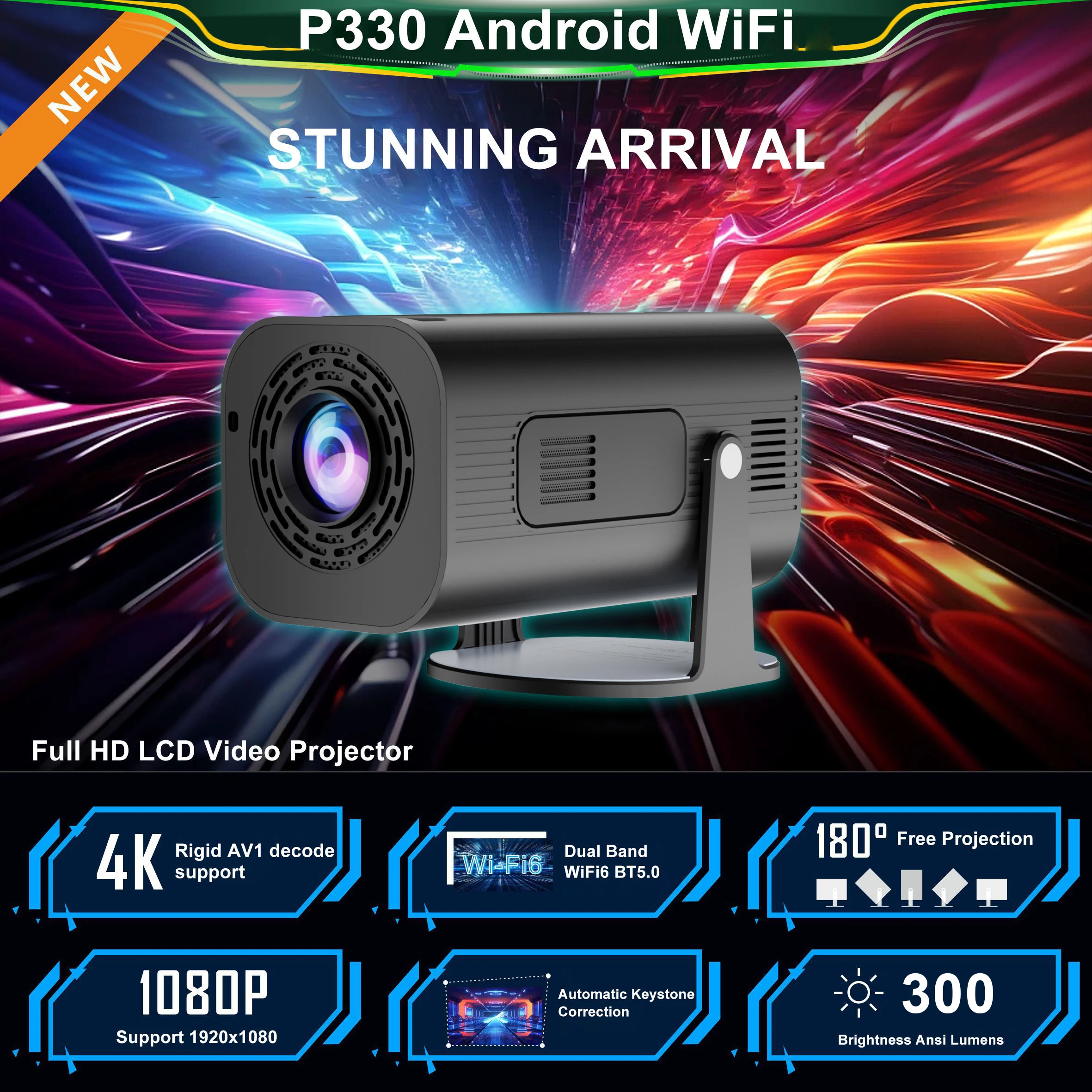 Salange p330 mini projektor 4k android 11,0 1080 ansi native 5,0 p wifi6 bt 2. 0 8k kino tragbares video beamer sync android iphone