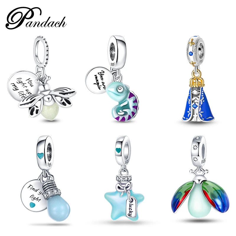 925 เงินสเตอร์ลิงประณีต Luminous Firefly หลอดไฟ Star Chameleon Charms จี้ Fit Pandach 925 สร้อยข้อมือเดิม DIY เครื่องประดับ