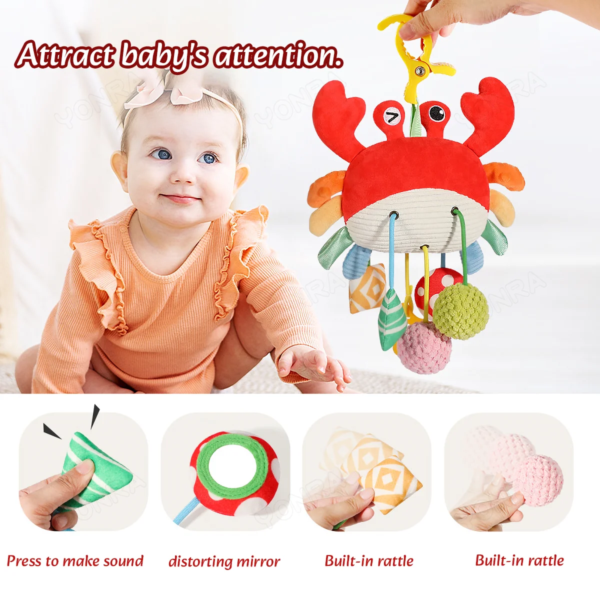 Plush Pull String Sensory ของเล่น Rattle Montessori ของเล่นสําหรับทารกเด็กวัยหัดเดินโทรศัพท์มือถือสําหรับเปลของขวัญวันเกิดของเล่นท่องเที่ยว