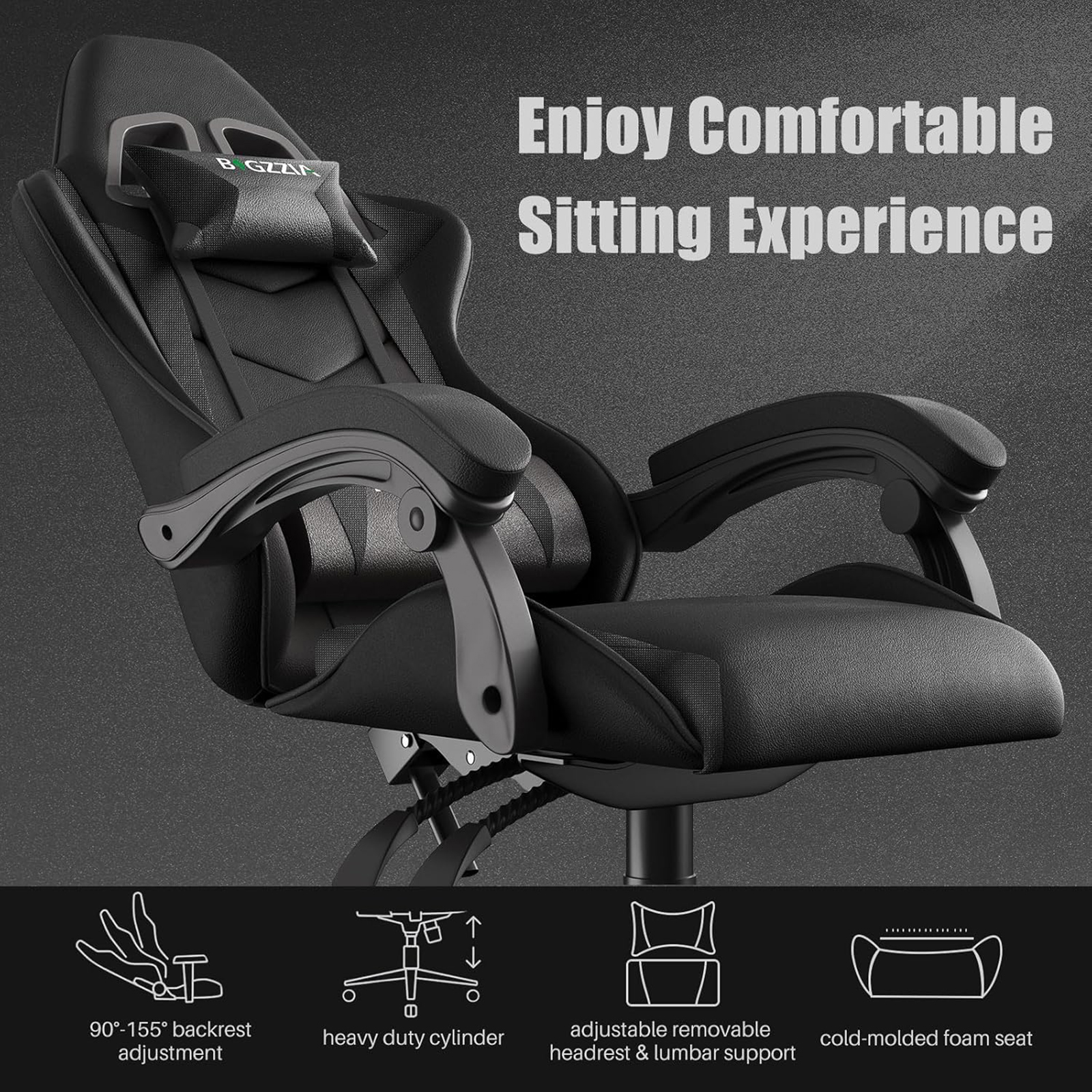 bigzzia Ergonomischer Gaming-Stuhl, PC-Stuhl, Computerstuhl, Gaming-Stuhl, atmungsaktiver Bürostuhl mit Kissen und Lordosenstütze