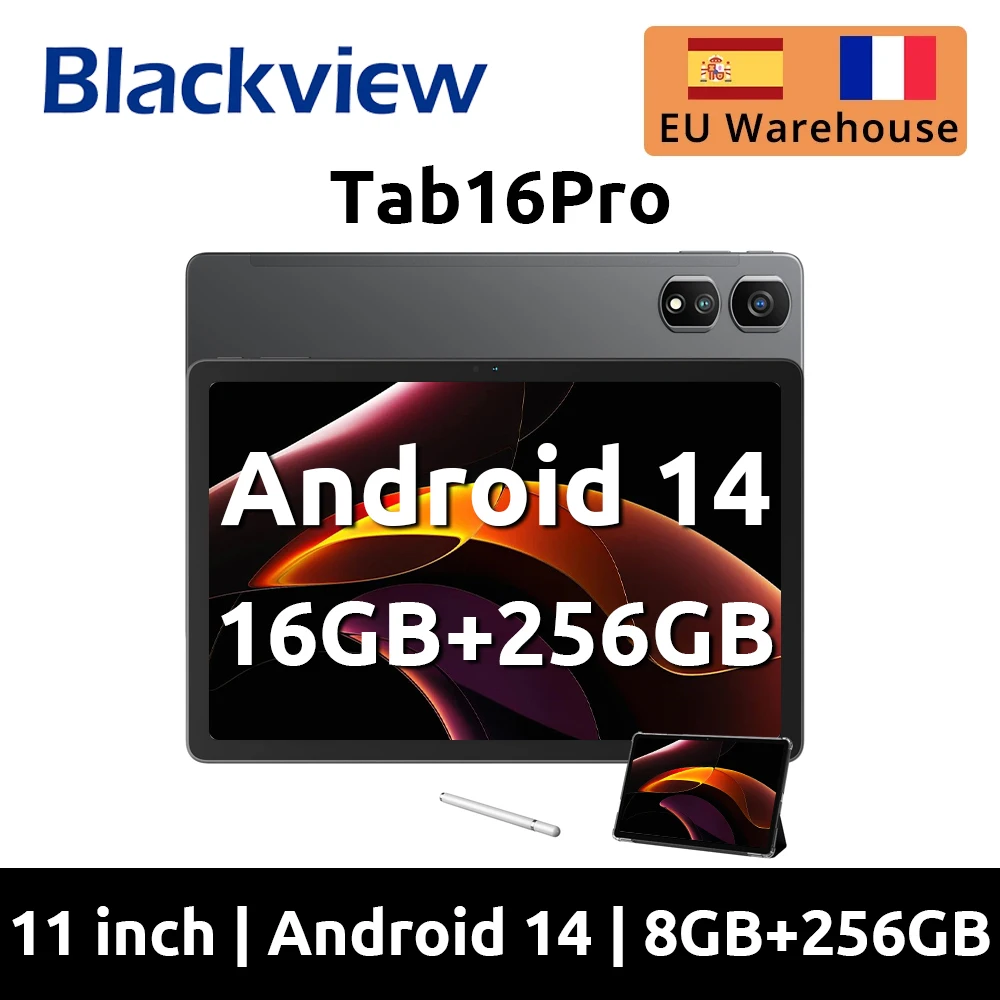 Blackview Android 14 Tab 16 Pro 11 Zoll Touch Tablet 2K Bildschirm 16 GB + 256 GB 4G LTE + 5G WiFi Gaming Tablets mit Schutzhülle