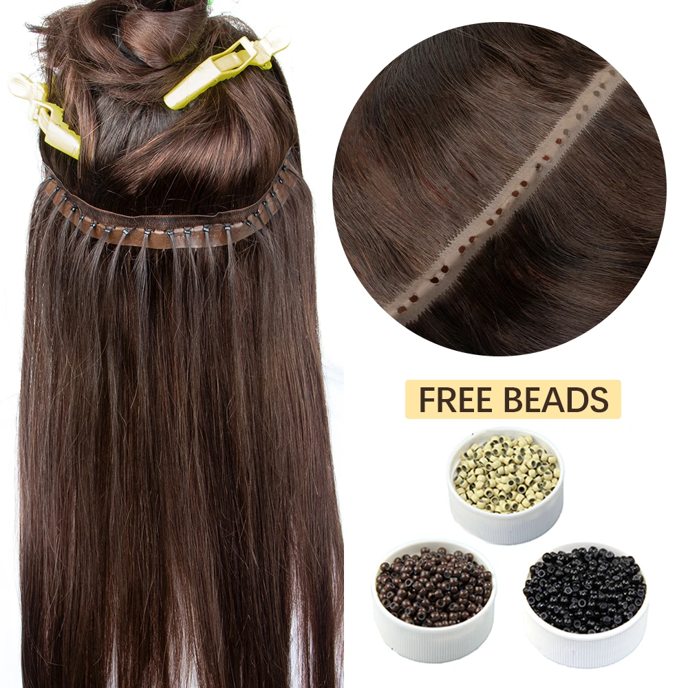 Unsichtbares Loch, flaches Pu-Klebeband, Echthaar, Twin-Tabs, 25 cm langes Klebeband, PU-Schuss, echtes Echthaar, kein Kleber, Microlink-Anwendung, 40–50 g