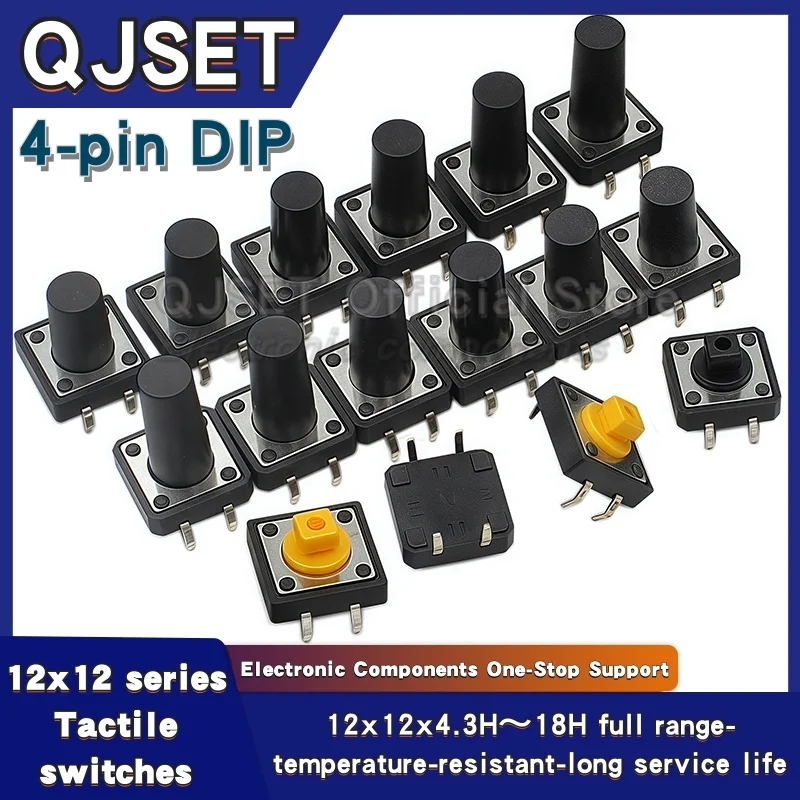 20pcs 12x12mm Tactile Switch Pushbutton Keypad Microswitch Vertical 4 Pin Switch 12*12*4.3mm/5/6/7/8/9/10/11/12/13/14/15/16/17mm
