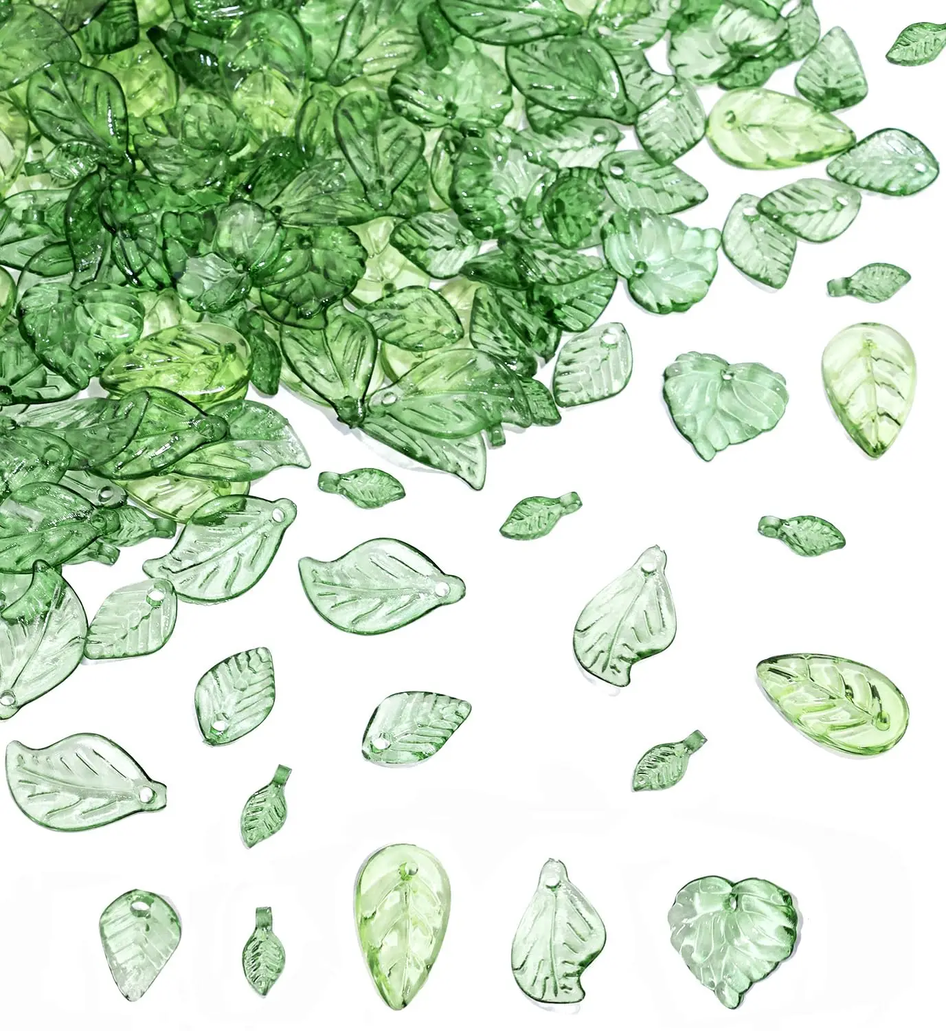 Groene bladbedels voor doe-het-zelf-sieraden – acryl transparante kralen voor knutselen, op de natuur geïnspireerde hangers voor oorbellen, armbanden