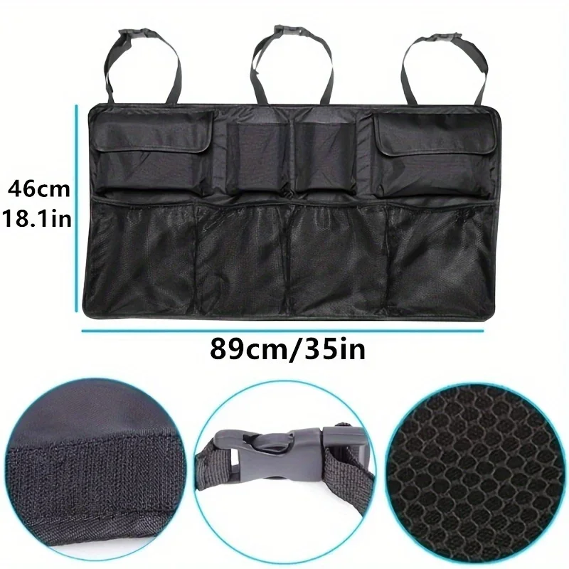 Car Trunk Organizer, Adjustable Rear Seat Storage Bag Net High Capacity Multipurpose Oxford