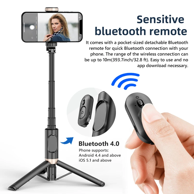 Trípode/palo Selfie de mano inalámbrico con Bluetooth, monopié extensible con control remoto para Huawei iPhone 13 Pro Max Xiaomi Phone Live