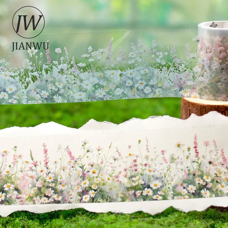 JIANWU 50 มม.* 200 ซม.สีเขียว Notes Series Vintage ดอกไม้ภูมิทัศน์วัสดุ Collage สัตว์เลี้ยงเทปสร้างสรรค์ DIY วารสารเครื่องเขียน