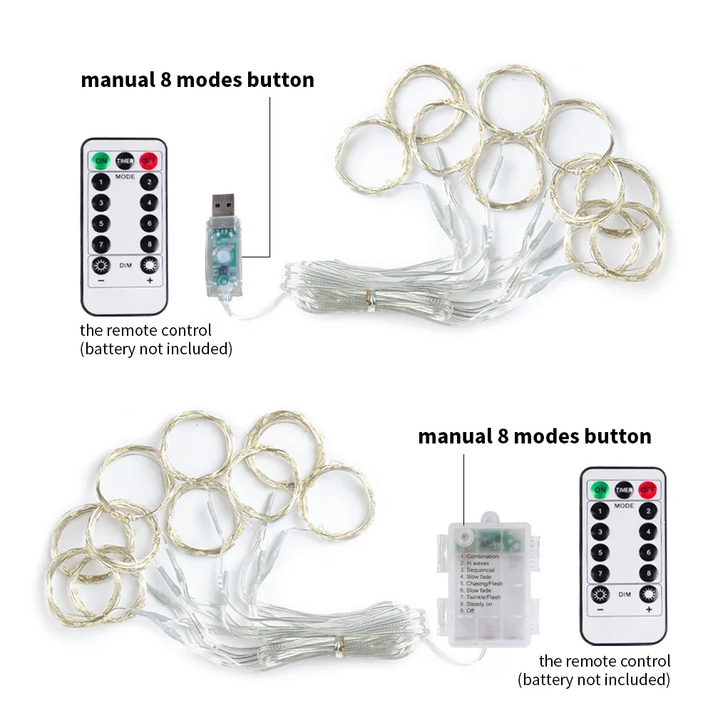 LEDフェアリーライトカーテンクリスマス,USBバッテリー,ストリングライト,新年のパーティー,結婚式,キャンプ,室内装飾用