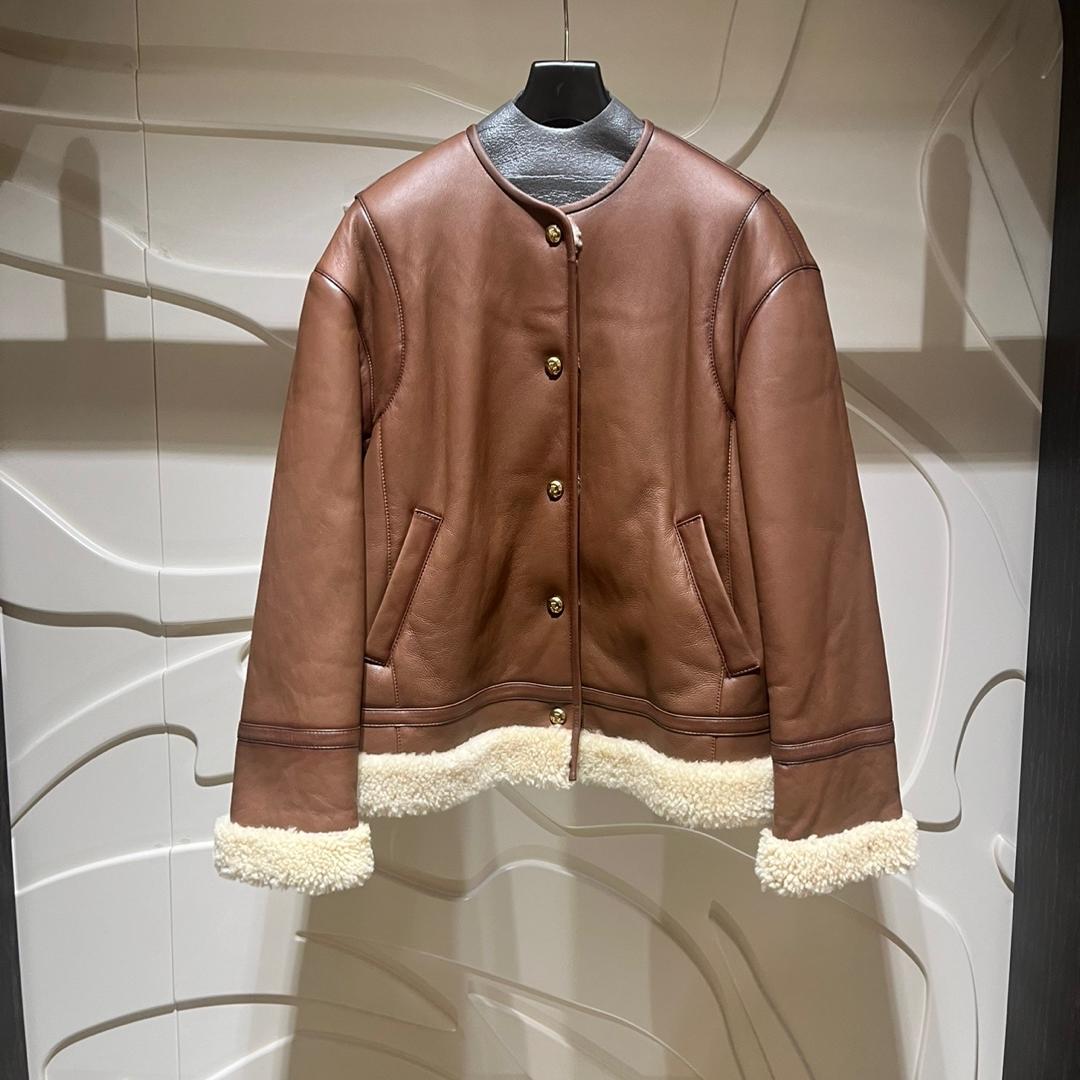 Jaqueta Fena de Inverno com Gola de Pele de Cordeiro, Casaco de Couro PU Sem Gola, Cor Cáqui, Pele Sintética Inteada, A...