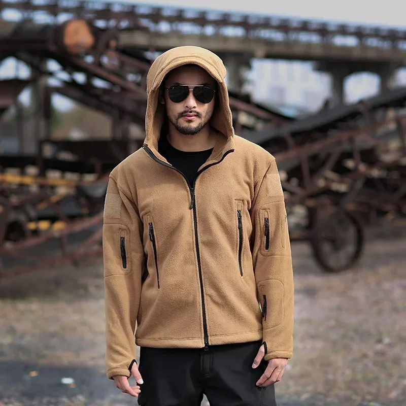 Chaqueta de lana de invierno para hombre, chaqueta táctica militar, abrigos de lana cálidos sólidos con sombrero, chaqueta Polar para deportes al aire libre, combate, senderismo