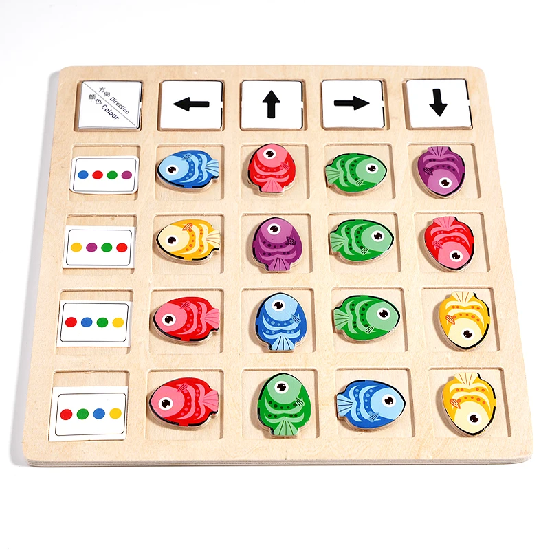 Juguetes Montessori de madera para niños, entrenamiento de pensamiento lógico, dirección, cognición de Color, juego de mesa educativo de batalla