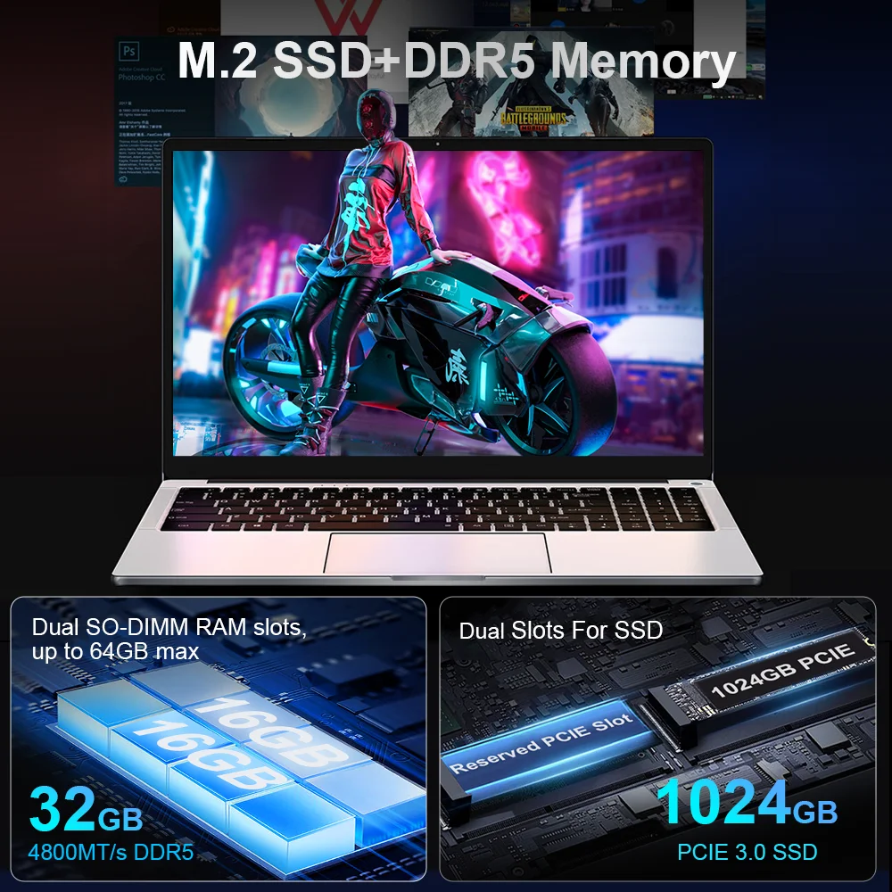Ninkear A15 PRO Laptop 15.6 'FHD IPS AMD Ryzen™5 6600H fino a 4.5 GHz 32GB DDR5 1TB SSD WIFI6 Computer da ufficio Windows 11