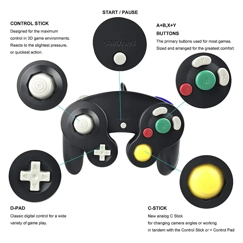 Controlador de juego con cable para GameCube NGC, mando de mando con cable de un solo botón para consola de juegos NGC