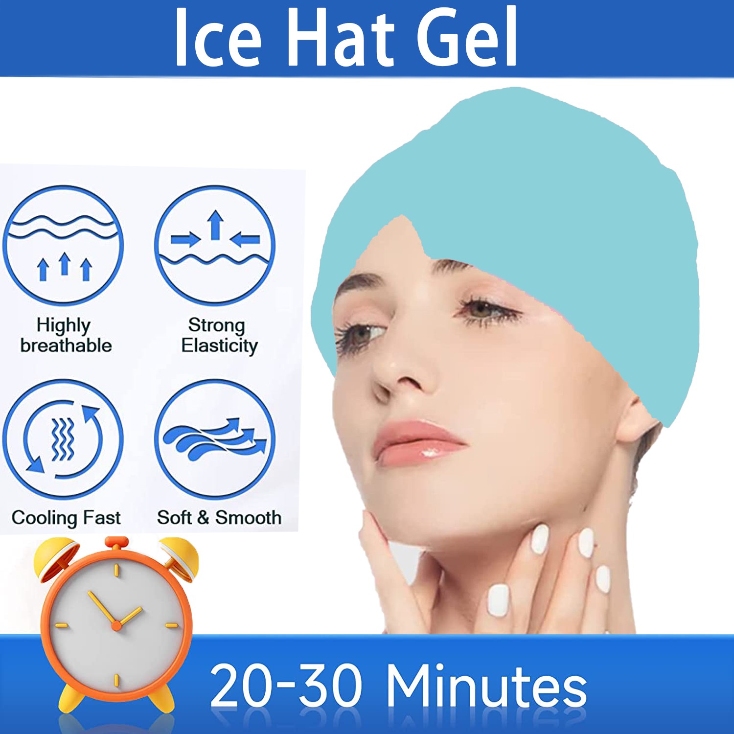Gorro de hielo de Gel para aliviar el dolor de cabeza, gorro para aliviar la migraña, gorro de terapia de compresión fría, paquete de envoltura para la cabeza de hielo, máscara para tensión, estrés sinusal
