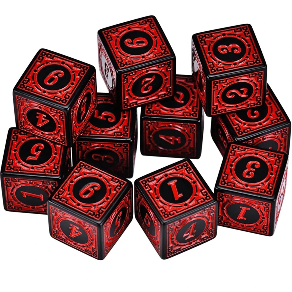 10 ピース/セットアクリルサイコロセット 6 面 16 ミリメートル D6 彫刻パターン多面体ゲームサイコロ RPG ダンジョンズ & ドラゴンズボードゲーム