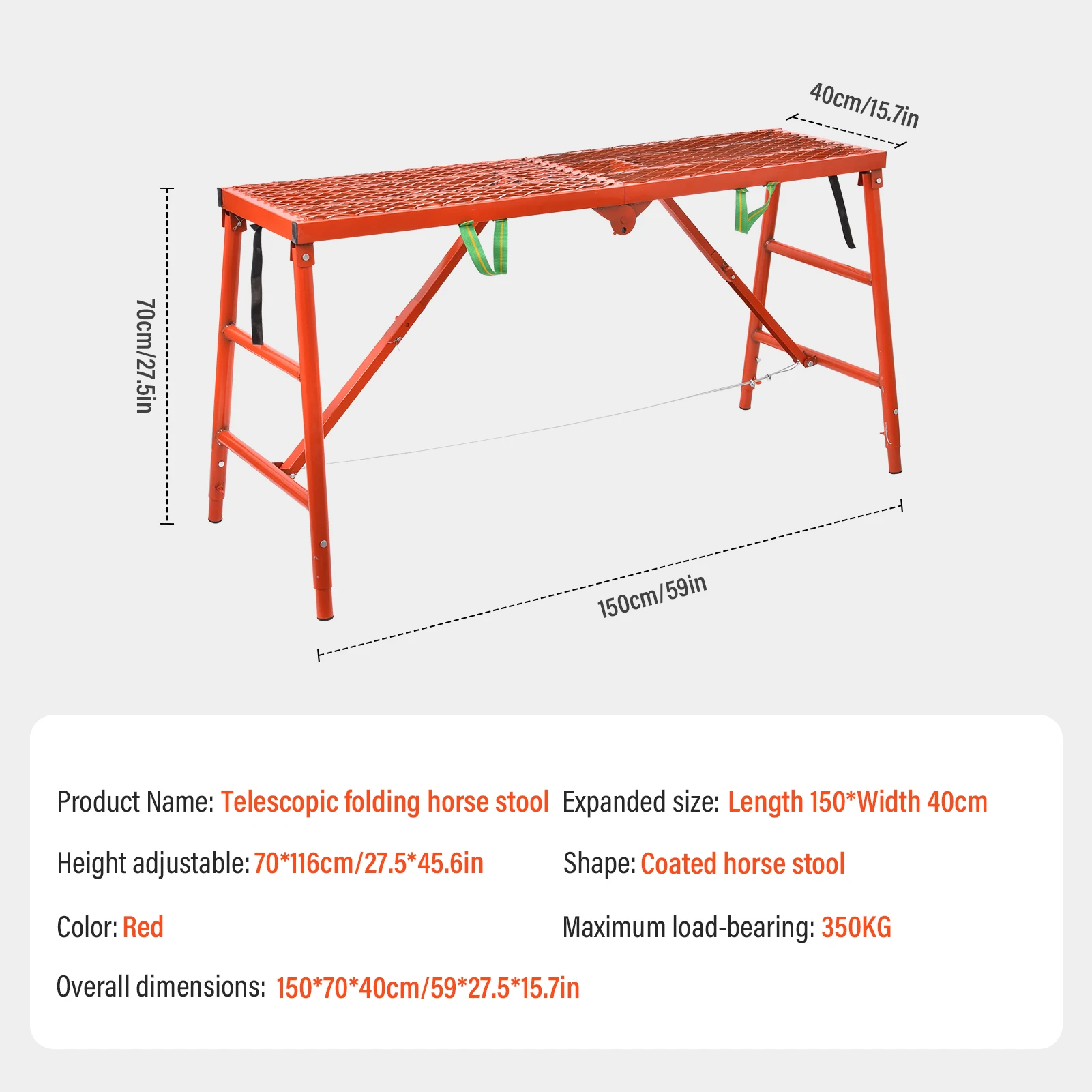 Portable Scaffolding Workbench, 711Lbs Capacity Heavy Duty Steel Scaffolding Platform, 27.6-45.7in Adjustable Height, Orange