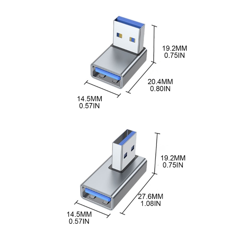 Adaptador de conector de extensión macho A hembra para ordenador portátil, convertidor de cargadores USB, 90 grados, izquierda, derecha, arriba y abajo, USB 3,0