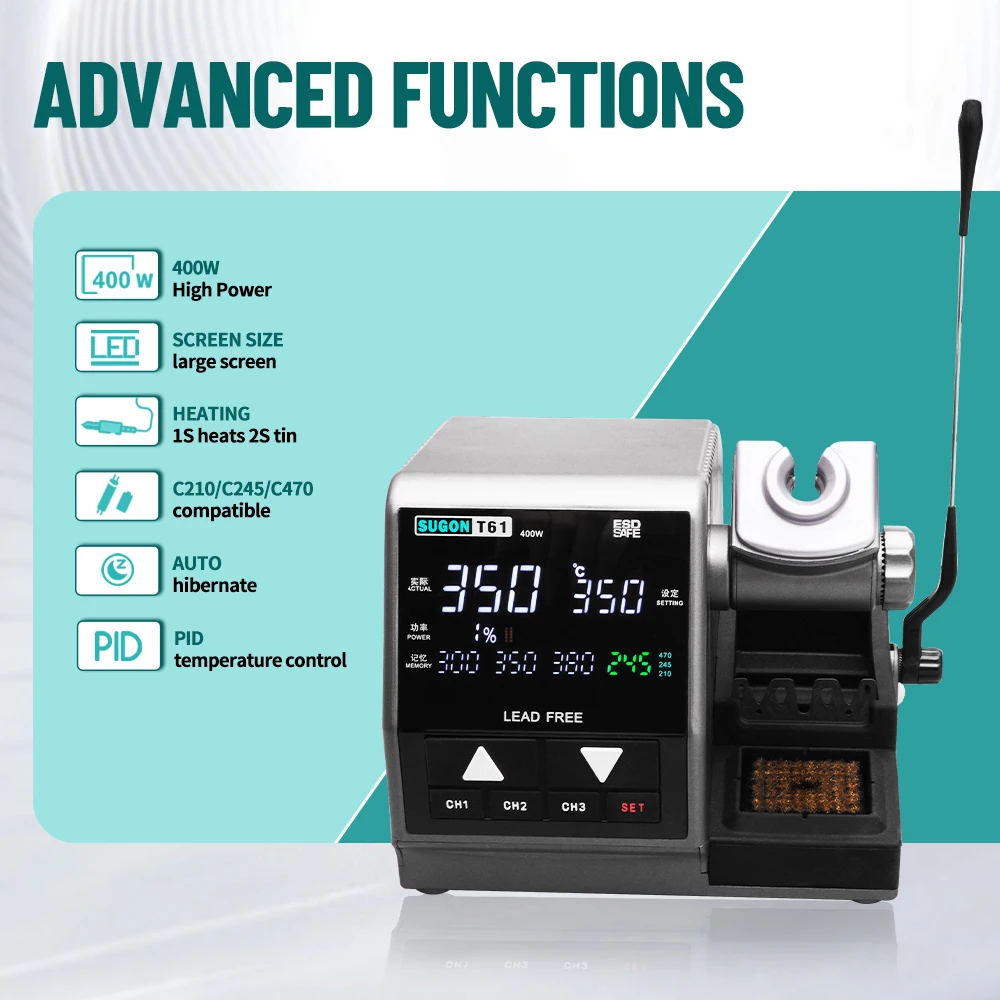 SUGON T61 Soldering Station 400W Compatible Soldering Iron Tip C470/245/210 Large Solder joints Welding Rework Station