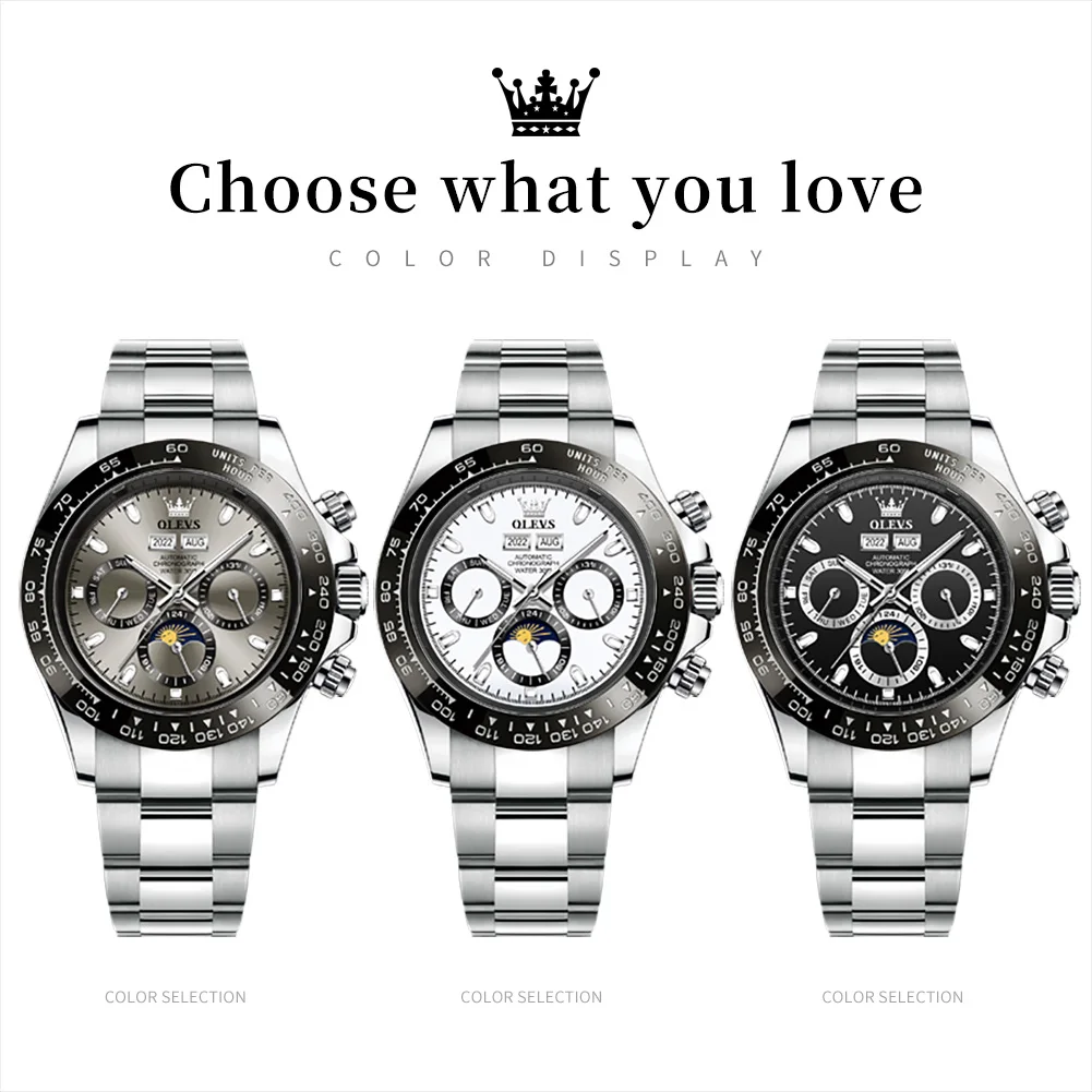 OLEVS 6654 luksusowy męski zegarek chronograf automatyczny mechaniczny zegarek na rękę wodoodporny świecący top markowy zegarek dla mężczyzny data Sport