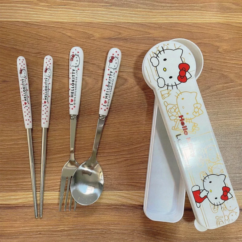 Set di cucchiai per bacchette ad alta aspetto carino cartone animato Set di stoviglie portatili da viaggio per studenti in acciaio inossidabile