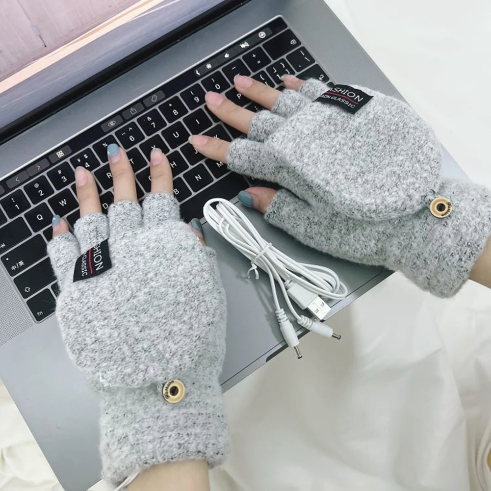 Unisex USB Elektryczne Ogrzewanie Zimowe Rękawice Zewnętrzne Podgrzewane Pure Color Pełne i Pł Palcowe Ogrzewacze Rąk Termiczne
