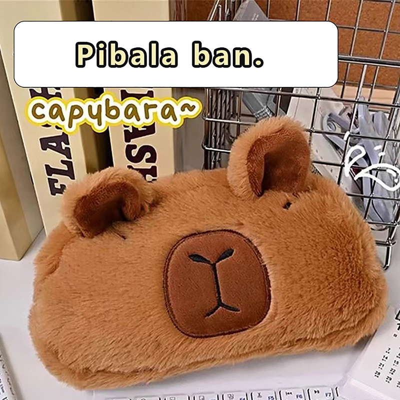 귀여운 플러시 Capybara 연필 보관 가방 만화 동물 펜 케이스 펜 가방 다기능 대용량 편지지 주머니
