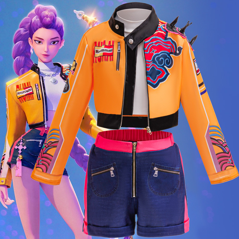 Conjunto de 3 uds para niña, disfraz de cazadores de demonios Rumi, disfraz de fiesta de cumpleaños, disfraz de escenario actuación, Halloween, Carnaval, conjunto de vestir para niños