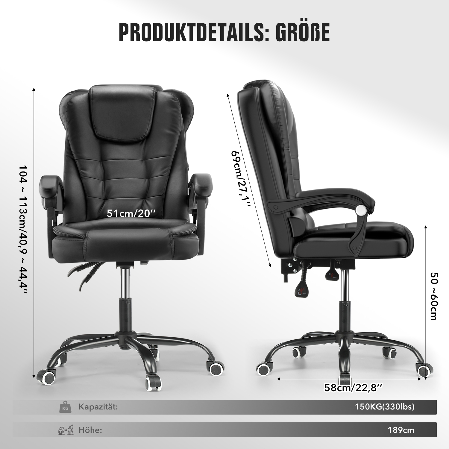 Executive bureaustoel Bureaustoel met hoge rugleuning Ergonomische fauteuil Computerstoel PU-lederen gamingstoel met kantelfunctie