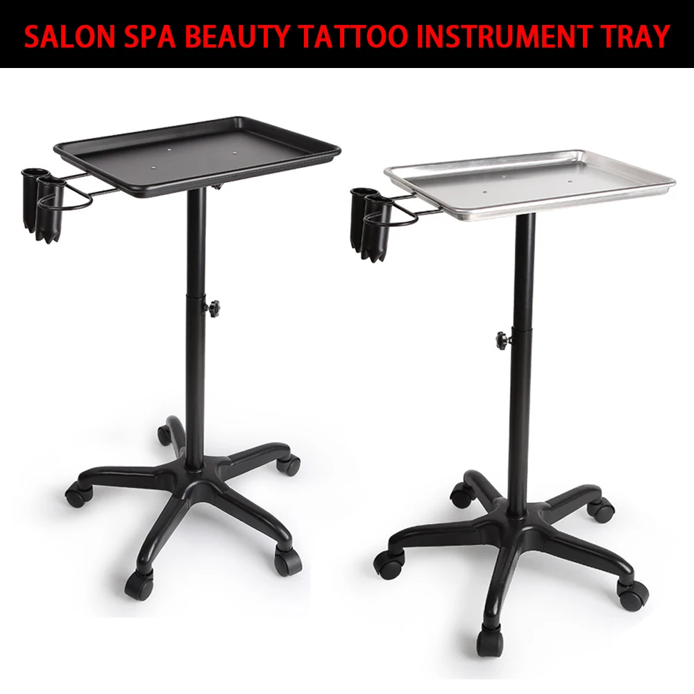 Prata/preto salão de beleza spa beleza tatuagem metal serviço rolamento instrumento bandeja móvel rolamento suporte estilista tatoo instrumento carrinho