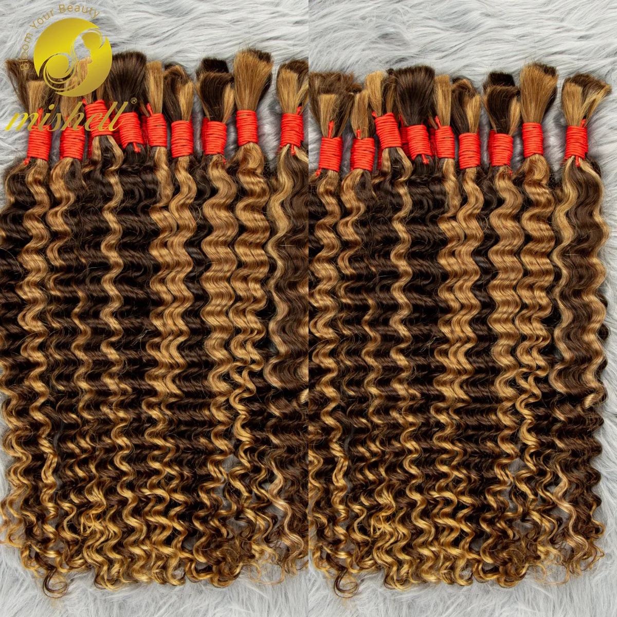 P4/27 #   Highlight Ombre Deep Wave Bulk Echthaar für Box Braids No Weft Virgin Water Wave Echthaarverlängerungen für Boho Braids