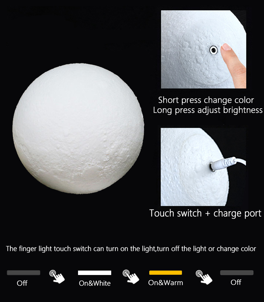Dropship 3d impresso estrela lua luzes colorido recarregável toque noite lâmpadas decoração para casa presente criativo usb led night light