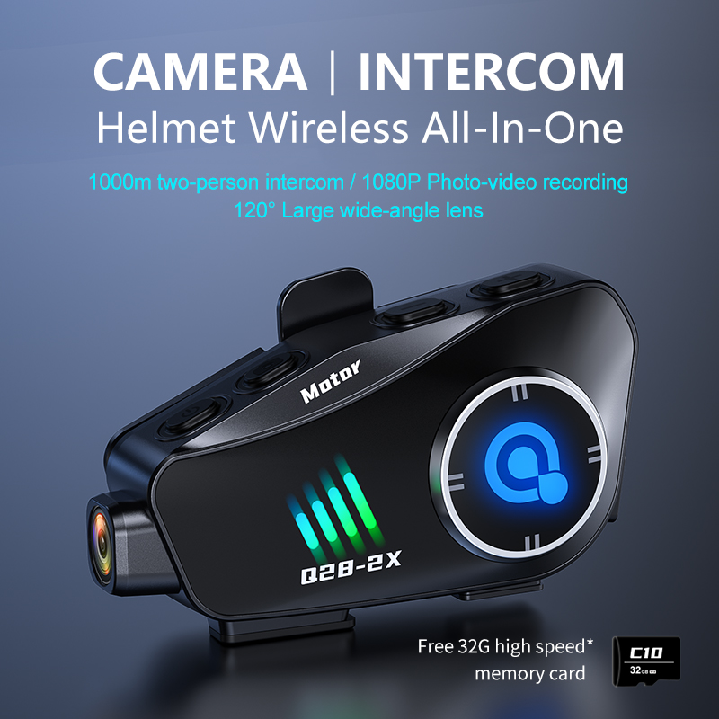 Q28-2X capacete da motocicleta bluetooth interfone fone de ouvido à prova dwaterproof água com 1080p hd gravador condução câmera sem fio moto interfone