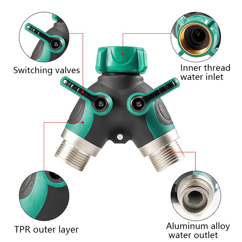 Y-Type Zinc Alloy Hose Splitter Double Way Joint One Split Two Faucet Diverter Garden Accessories Internal Thread Water-Diverter