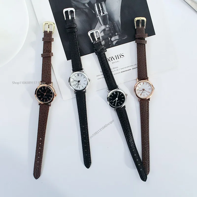 Vintage damskie zegarki kwarcowe klasyczne małe okrągłe eleganckie zegarki na rękę skórzany pasek prosty damski zegar Reloj Mujer