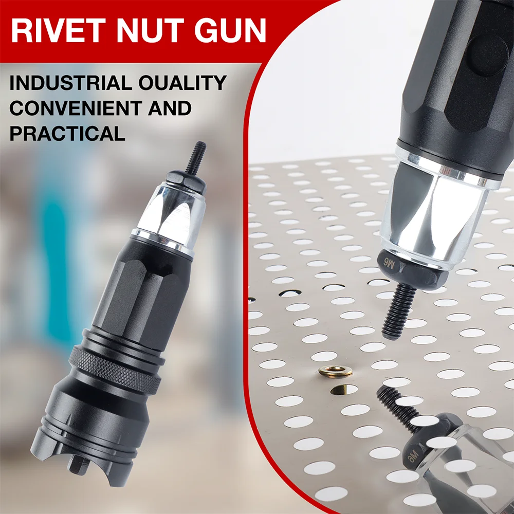 Pistolet à riveter électrique professionnel, outil de rivetage d'écrous à faire soi-même, outil de rivetage M3 M4 M5 M6 M8 M10, machine à riveter sans fil, pistolet à riveter à traction