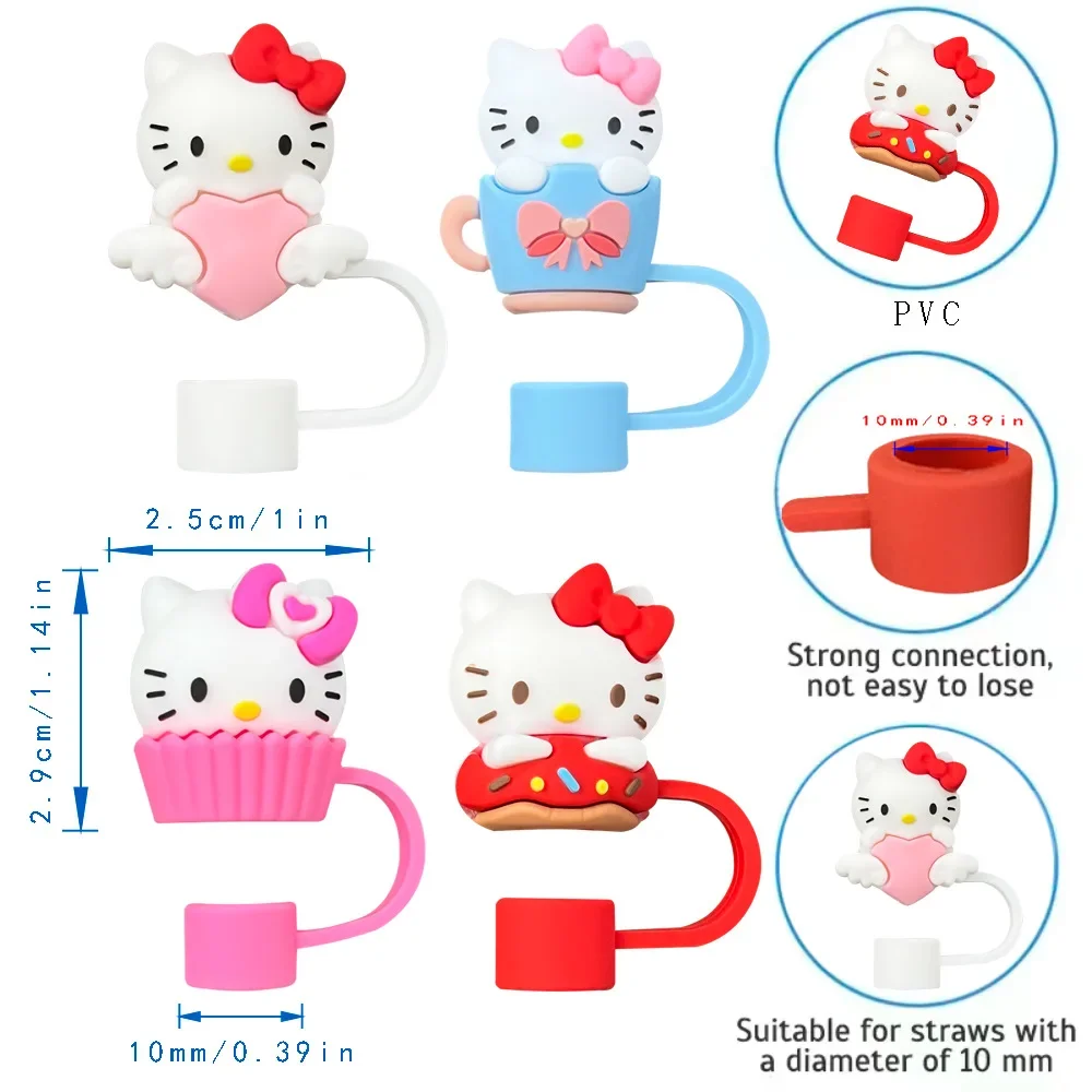 4 Stück 10 mm HelloKitty Stroh-Abdeckkappe, staubdicht, wiederverwendbar, Strohspitzen, Deckel für Stanley Cup, auslaufsicher, staubdicht, Strohhalme-Abdeckung