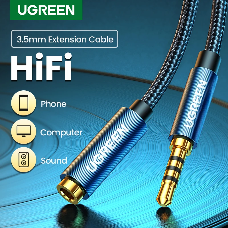 UGREEN-Cable de extensión macho a hembra para auriculares, adaptador de Audio estéreo 3,5 con conector de 3,5mm, Compatible con PC
