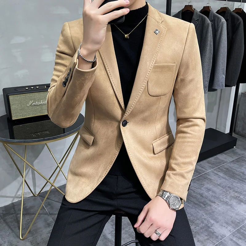 Plus ขนาด4XL-M ฤดูใบไม้ร่วงกำมะหยี่เสื้อแจ็คเก็ต Blazer Blazer 6สีนักธุรกิจผู้ชาย Slim Blazers Hommes Casual Tuxedo เสื้อคลุมสูท