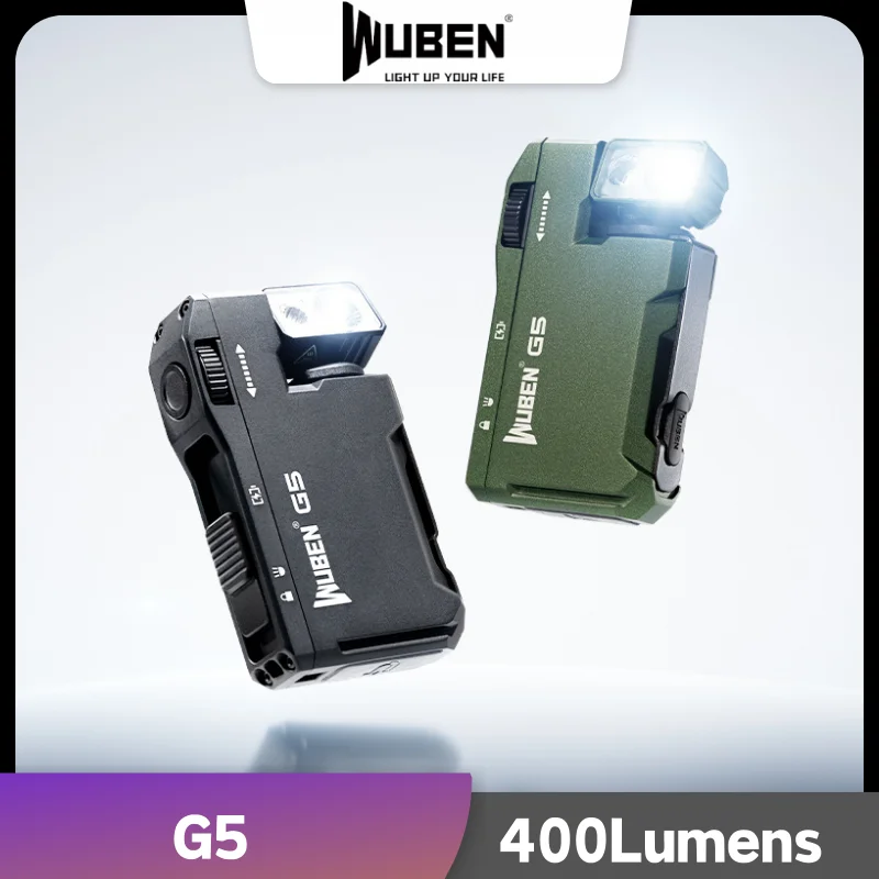 WUBEN G5 EDC linterna 400 lúmenes RGB y blanco tipo C recargable de bolsillo brillante llavero luz batería incorporada