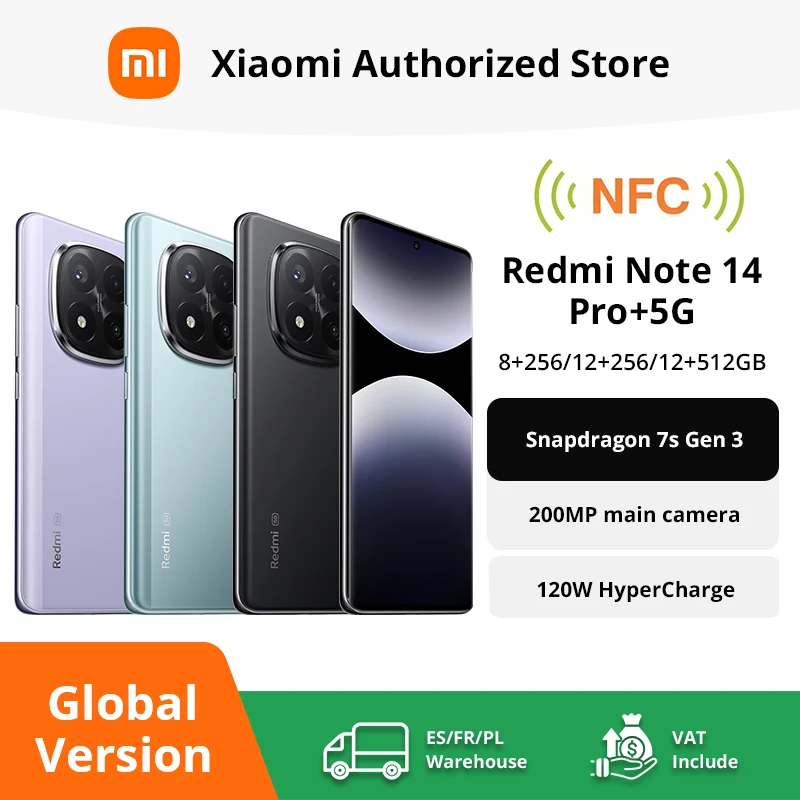 Xiaomi Redmi Note 14 Pro Plus 5G NFC, display® AMOLED Snapdragon 7s Gen 3,6.67" 1.5K, fotocamera da 200 MP, batteria da 5110 mAh,Caricabatterie non incluso