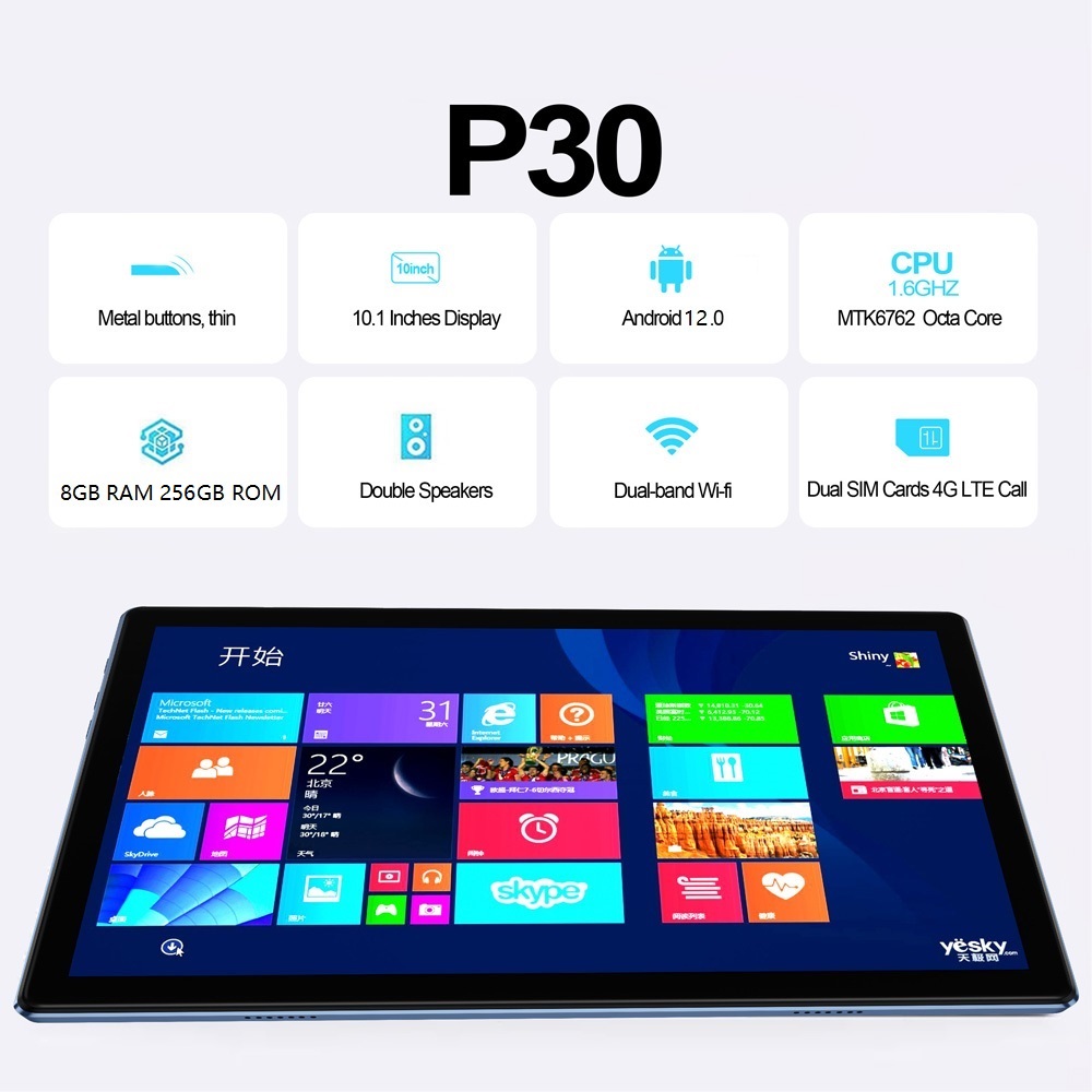 Tableta Pc de 10,1 pulgadas, Tablet con Android 12, ocho núcleos, 8GB de RAM, 256GB de ROM, llamada telefónica Dual 4G LTE, Bluetooth, WiFi Dual, Google