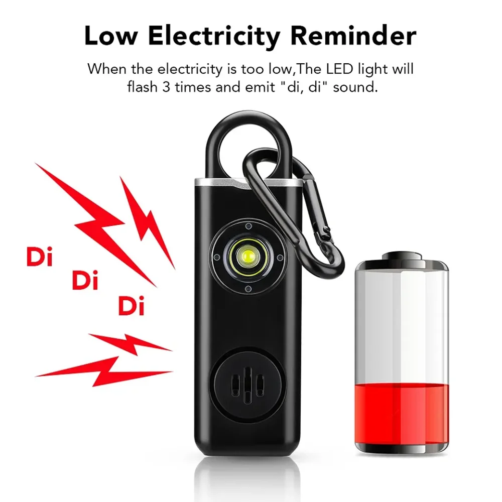 Camluxy 130dB สัญญาณเตือนการป้องกันตัวเองส่วนบุคคลพร้อมไฟ LED ป้องกันตัวเองไซเรนปลุกความปลอดภัยสําหรับผู้หญิงสาวปลุกพวงกุญแจส่วนบุคคล