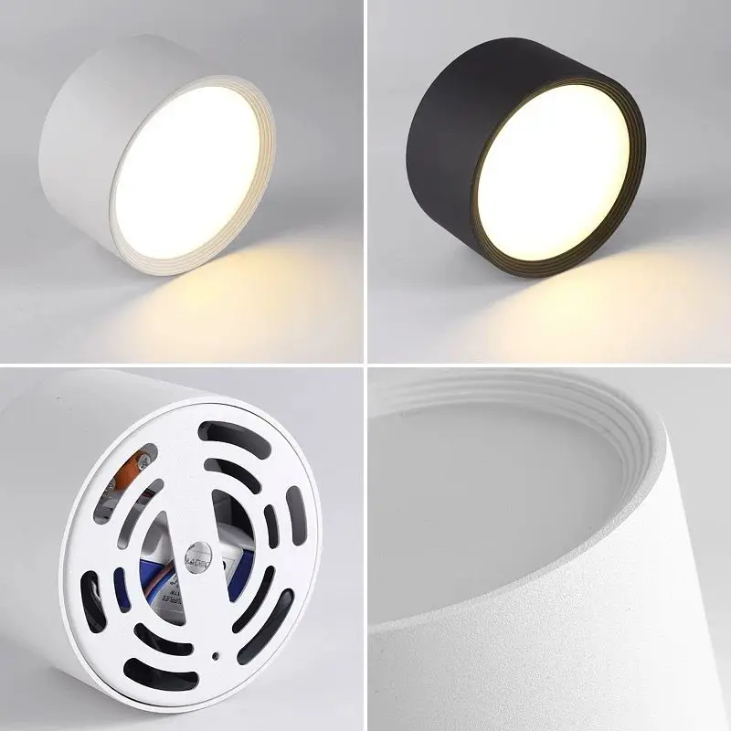 Ultra-thin surface-mounted downlight, round LED no-punch ceiling floodlight, commercial office corridor ceiling bucket light