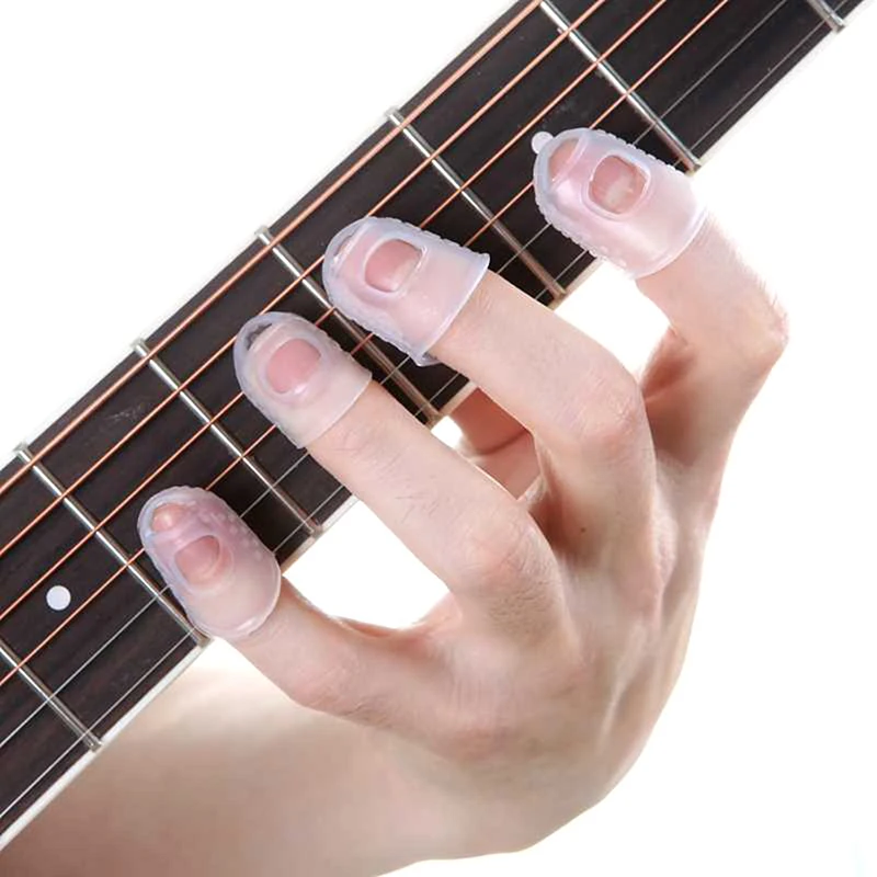 Color azul transparente 4 unids/set protectores de dedos de silicona protectores de dedos de guitarra para ukelele guitarra S M L guitarra acústica