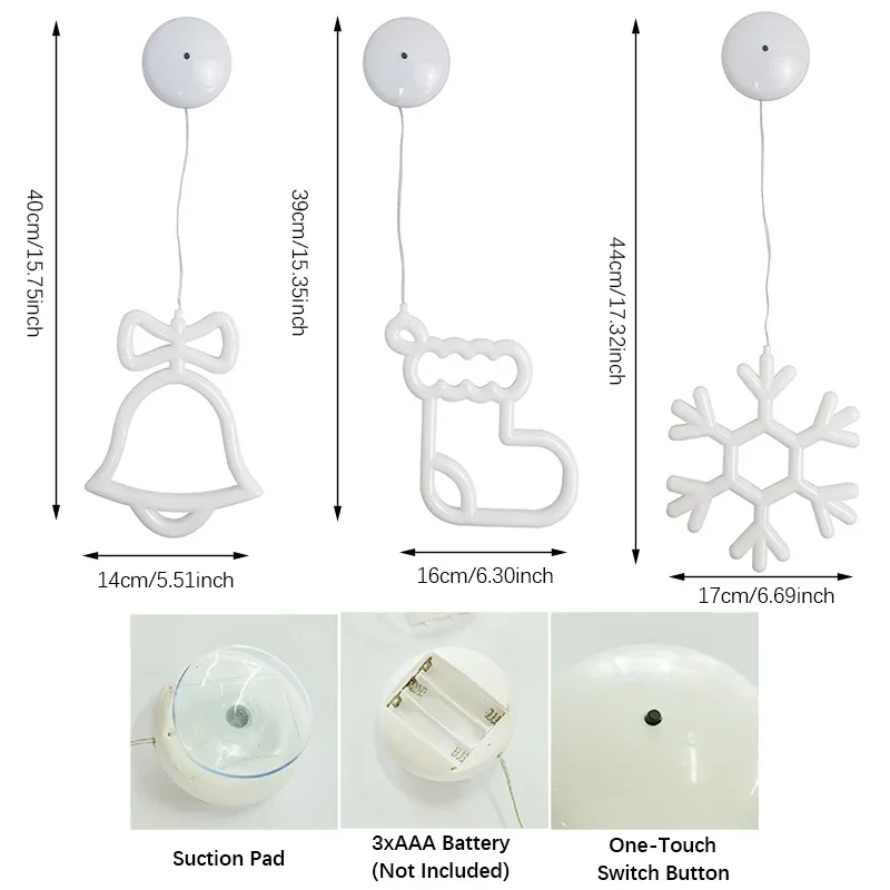 Christmas Window Lights, Battery Powered, Snowflake & Jingle Bell & Stocking Shaped with Suction Cup for Xmas, Holiday, Decor