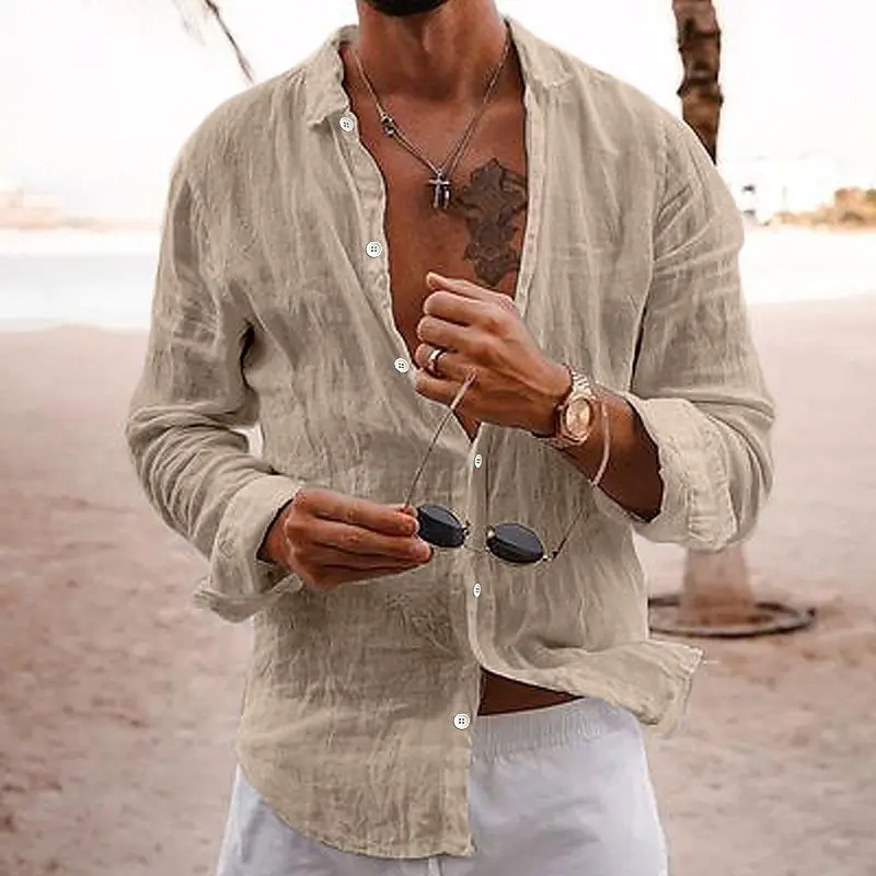 Nueva camisa de primavera y otoño para hombre, cárdigan informal cómodo de algodón con solapa, Tops de manga larga con un solo pecho a rayas
